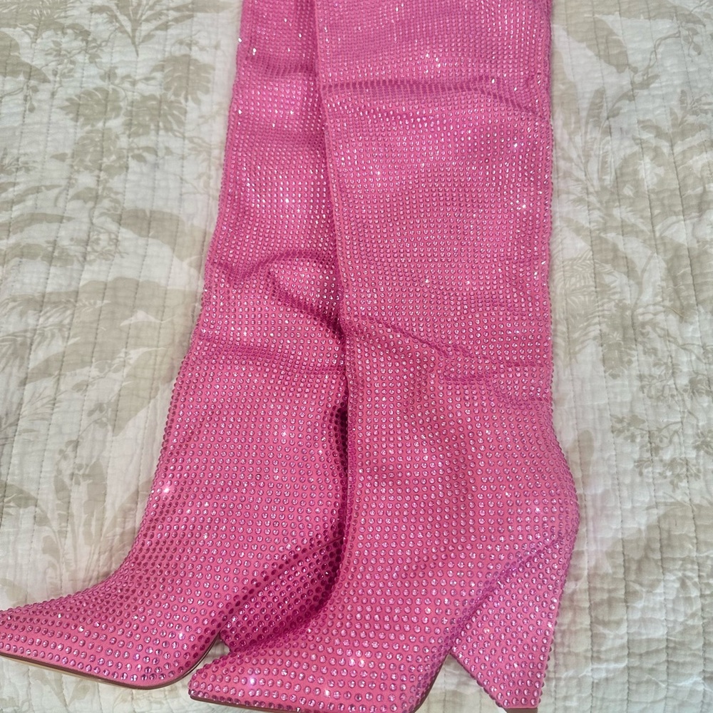 Liliana NANO-1 PINK Rhinestone High Heel Boots NWOT 7.5